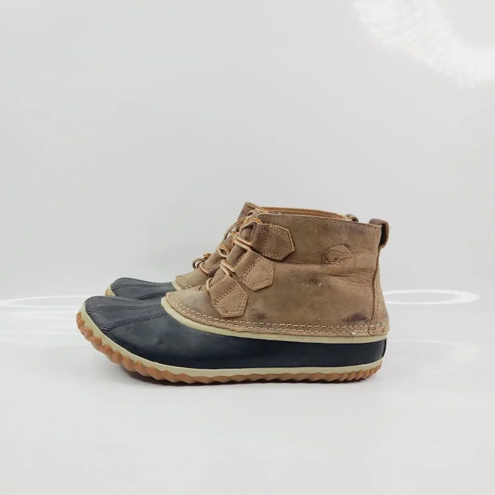 Sorel Women's‎ Tan Black Out N About NL2133-286 Leather Rain Duck Boots Size 8